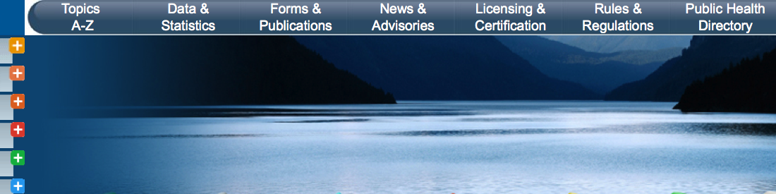 image of the State of Oregon public health division website - with a picture of a kayak in still waters